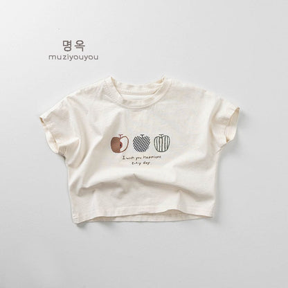 半袖Tシャツ Beige / 80cm りんごプリント半袖Tシャツ【mh0009806】