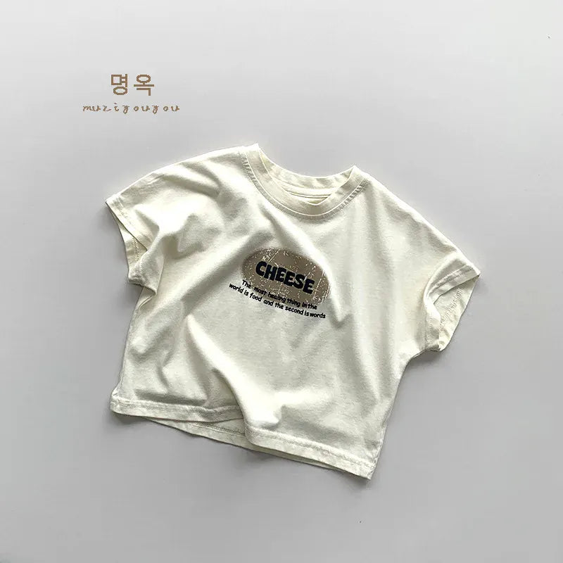 半袖Tシャツ Beige Apricot / 12M  80CM キッズトップス 半袖プリントTシャツ チーズ 2カラー【mh0005550】