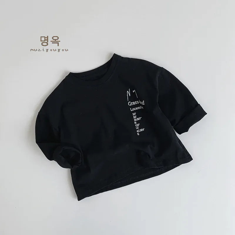 長袖Tシャツ Black / 12M  80CM キッズトップス 長袖レターロゴプリントTシャツ 2カラー【mh0006835】