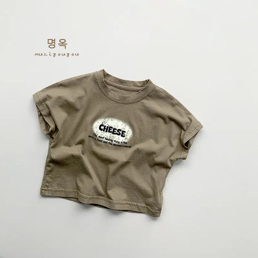 半袖Tシャツ Brown / 12M  80CM キッズトップス 半袖プリントTシャツ チーズ 2カラー【mh0005550】