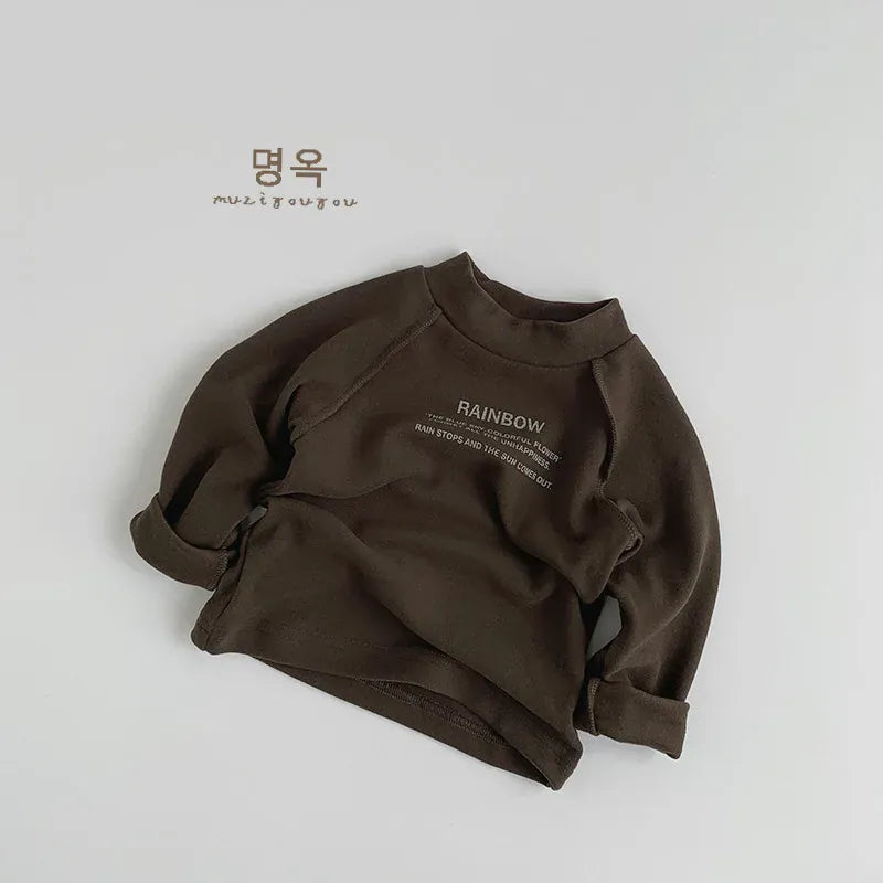 長袖Tシャツ Brown / 80cm 12M キッズトップス レターロゴプリントフリース長袖スウェットシャツ【mh0007763】