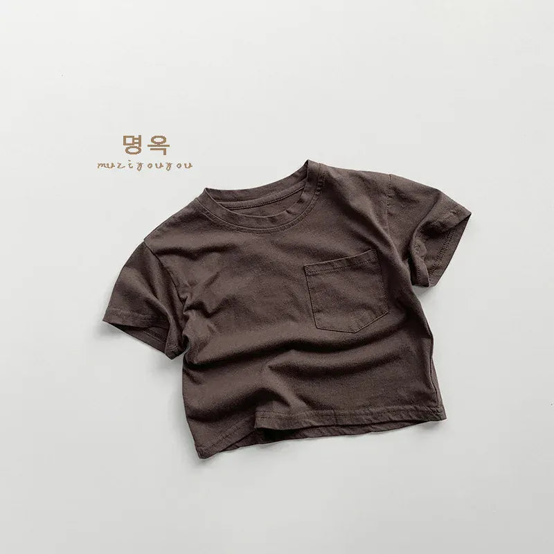 半袖Tシャツ Coffee / 12M  80CM キッズトップス 半袖ポケットTシャツ シンプルベーシック 5カラー【mh0005518】