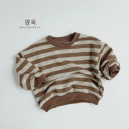長袖Tシャツ Coffee / 80cm 9-12M キッズトップス 裏フリースボーダー長袖スウェットシャツ 2カラー【mh0007586】