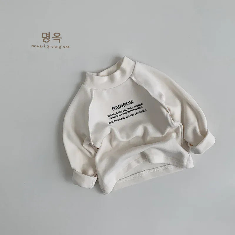 長袖Tシャツ Creamy White / 80cm 12M キッズトップス レターロゴプリントフリース長袖スウェットシャツ【mh0007763】