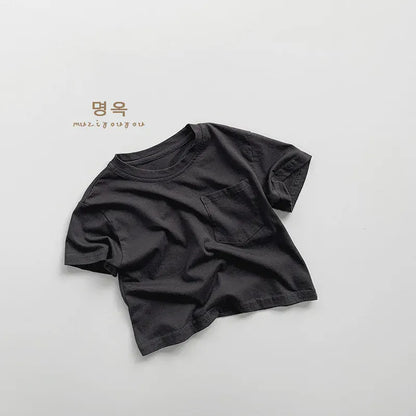 半袖Tシャツ Dark Gray / 12M  80CM キッズトップス 半袖ポケットTシャツ シンプルベーシック 5カラー【mh0005518】
