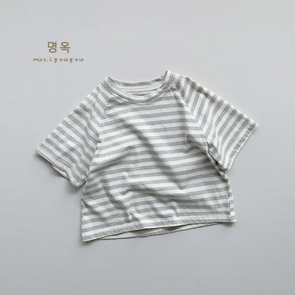 半袖Tシャツ Gray / 12M  80CM キッズトップス 半袖ボーダーTシャツ シンプルベーシック パステル 4カラー【mh0005520】
