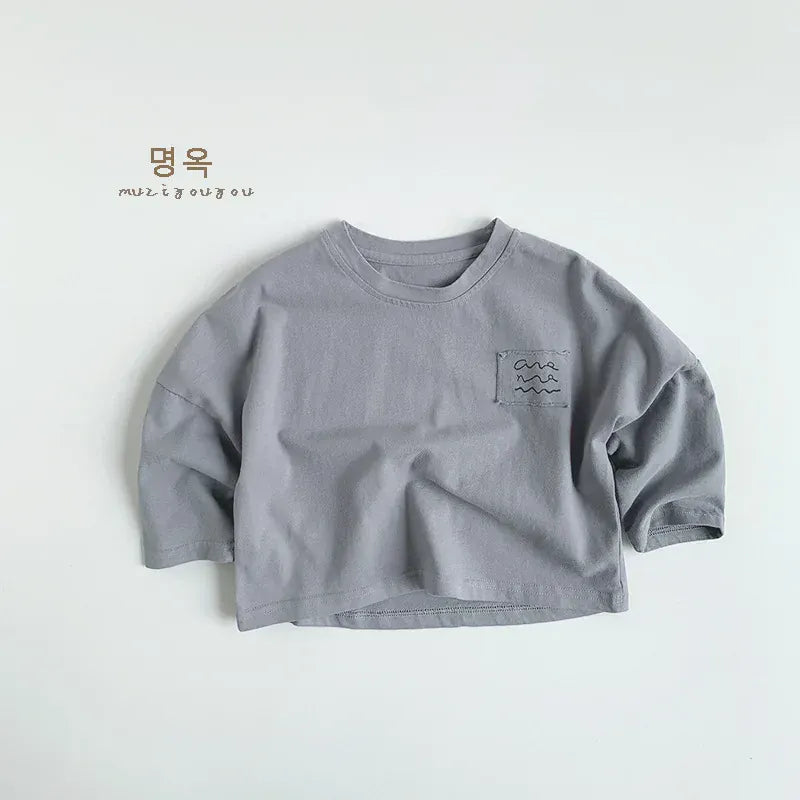 長袖Tシャツ Gray / 12M  80CM キッズトップス ロゴプリントポケット長袖Tシャツ【mh0008852】
