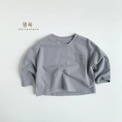 長袖Tシャツ Gray / 12M  80CM キッズトップス ロゴプリントポケット長袖Tシャツ【mh0008852】
