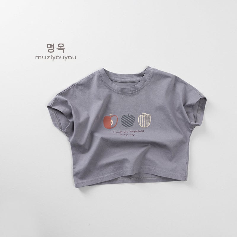 半袖Tシャツ Gray / 80cm りんごプリント半袖Tシャツ【mh0009806】