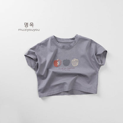 半袖Tシャツ Gray / 80cm りんごプリント半袖Tシャツ【mh0009806】