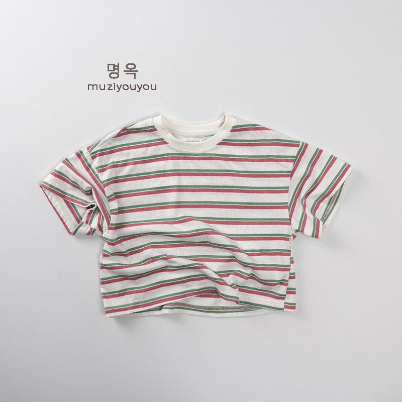 半袖Tシャツ Green / 80cm レトロボーダー半袖Tシャツ【mh0009809】