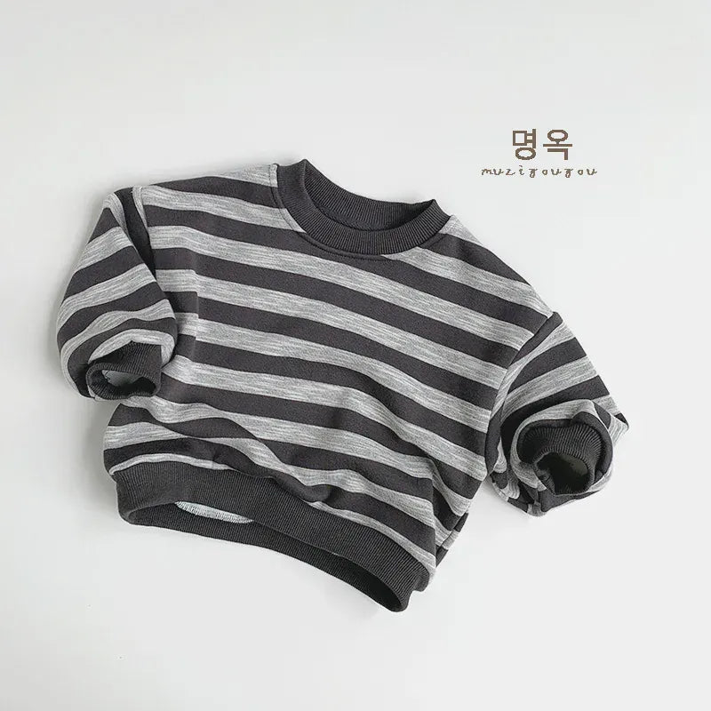 長袖Tシャツ Grey / 80cm 9-12M キッズトップス 裏フリースボーダー長袖スウェットシャツ 2カラー【mh0007586】