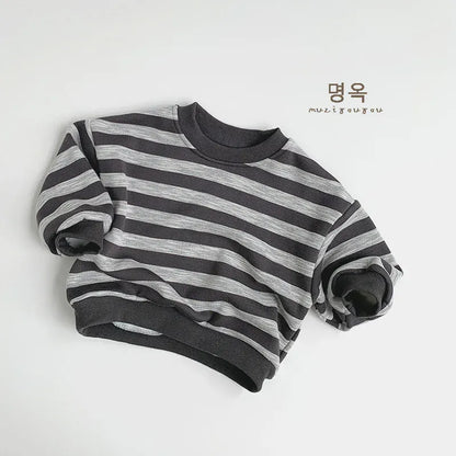 長袖Tシャツ Grey / 80cm 9-12M キッズトップス 裏フリースボーダー長袖スウェットシャツ 2カラー【mh0007586】