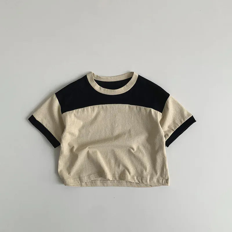 長袖Tシャツ Khaki / 12M  80CM キッズトップス パッチワーク 半袖Tシャツ 2カラー【mh0005182】