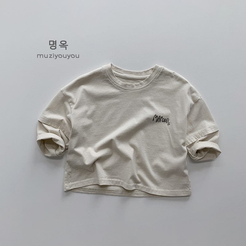 長袖Tシャツ Light Apricot / 80cm ドロップショルダープリント長袖Tシャツ【mh0009580】