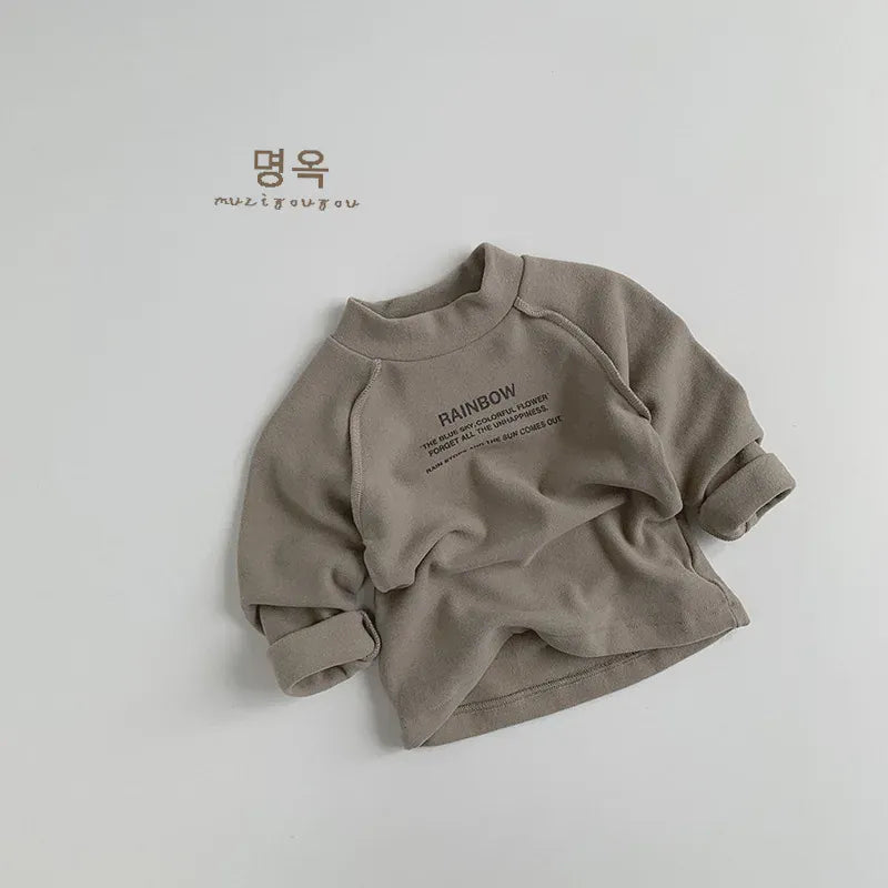 長袖Tシャツ Light Coffee / 80cm 12M キッズトップス レターロゴプリントフリース長袖スウェットシャツ【mh0007763】
