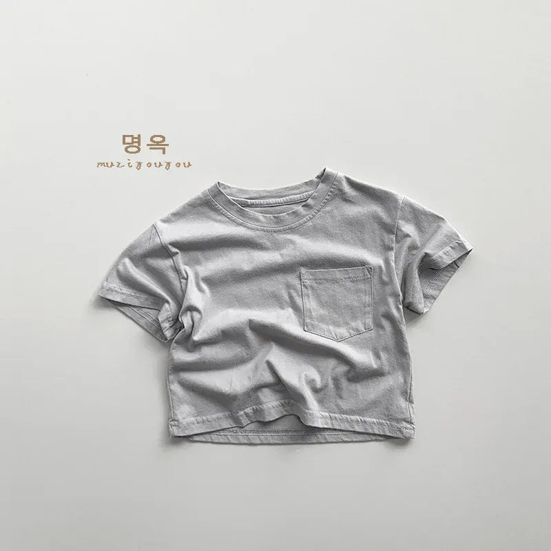 半袖Tシャツ Light Gray / 12M  80CM キッズトップス 半袖ポケットTシャツ シンプルベーシック 5カラー【mh0005518】