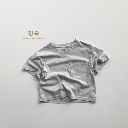 半袖Tシャツ Light Gray / 12M  80CM キッズトップス 半袖ポケットTシャツ シンプルベーシック 5カラー【mh0005518】