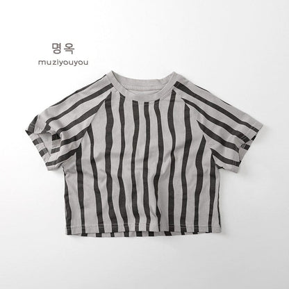 半袖Tシャツ Light Gray / 80cm ストライプ半袖Tシャツ【mh0010463】