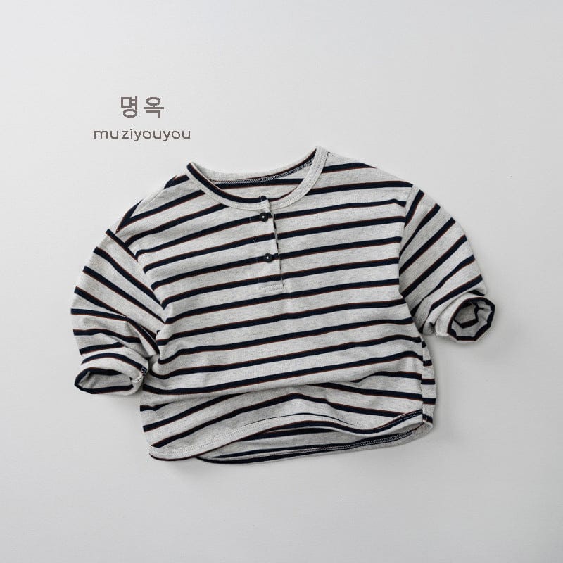 長袖Tシャツ Light Gray / 80cm ヘンリーネックボーダー長袖Tシャツ【mh0010862】