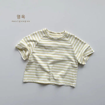 半袖Tシャツ Light Yellow / 12M  80CM キッズトップス 半袖ボーダーTシャツ シンプルベーシック パステル 4カラー【mh0005520】