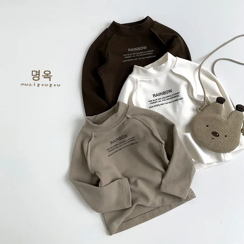 長袖Tシャツ キッズトップス レターロゴプリントフリース長袖スウェットシャツ【mh0007763】