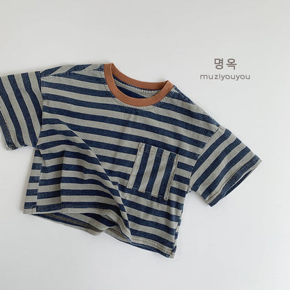 半袖Tシャツ Navy Blue / 80cm レトロストライプ半袖Tシャツ【mh0009593】