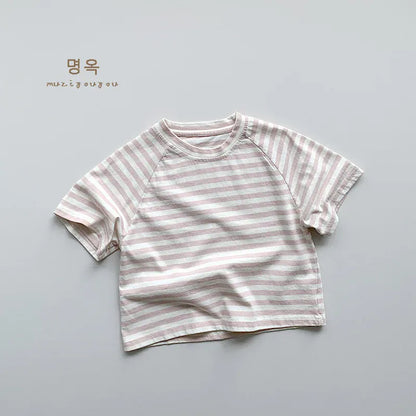 半袖Tシャツ Pink / 12M  80CM キッズトップス 半袖ボーダーTシャツ シンプルベーシック パステル 4カラー【mh0005520】