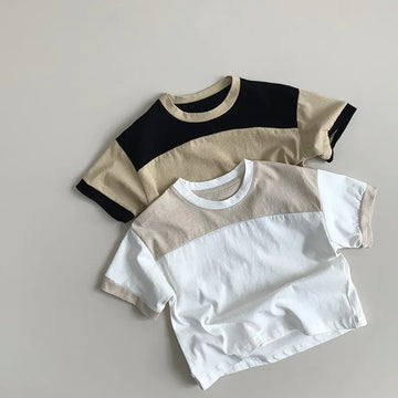 長袖Tシャツ キッズトップス パッチワーク 半袖Tシャツ 2カラー【mh0005182】