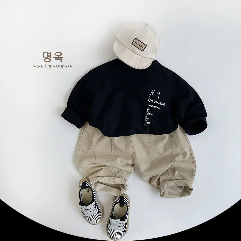 長袖Tシャツ キッズトップス 長袖レターロゴプリントTシャツ 2カラー【mh0006835】