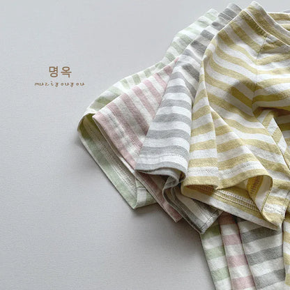 半袖Tシャツ キッズトップス 半袖ボーダーTシャツ シンプルベーシック パステル 4カラー【mh0005520】