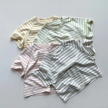 半袖Tシャツ キッズトップス 半袖ボーダーTシャツ シンプルベーシック パステル 4カラー【mh0005520】