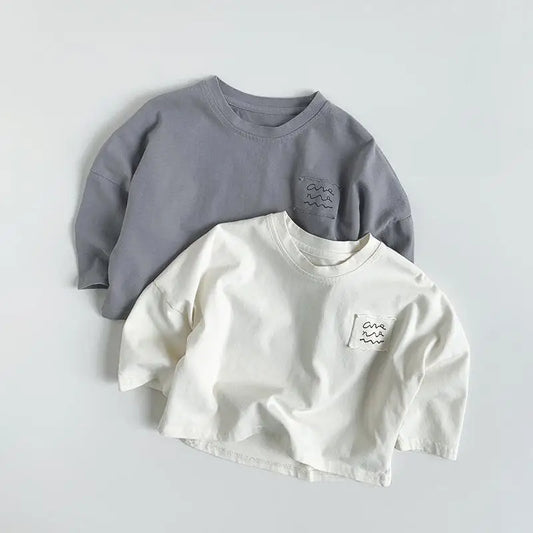 長袖Tシャツ キッズトップス ロゴプリントポケット長袖Tシャツ【mh0008852】