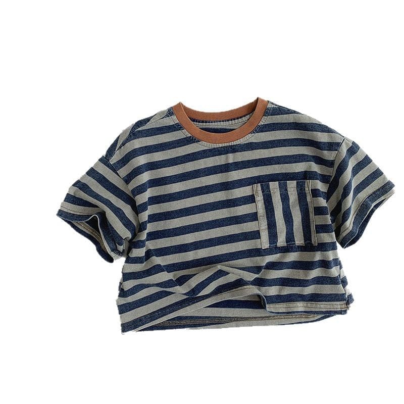 半袖Tシャツ レトロストライプ半袖Tシャツ【mh0009593】