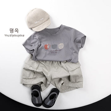 半袖Tシャツ りんごプリント半袖Tシャツ【mh0009806】