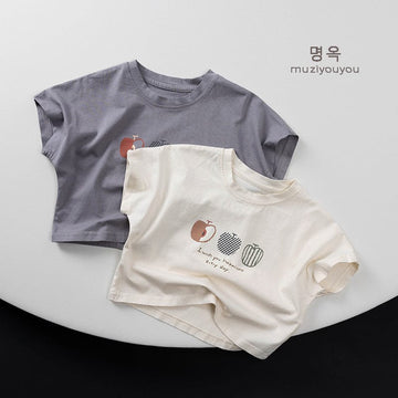 半袖Tシャツ りんごプリント半袖Tシャツ【mh0009806】