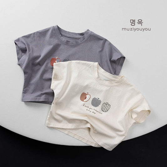 半袖Tシャツ りんごプリント半袖Tシャツ【mh0009806】