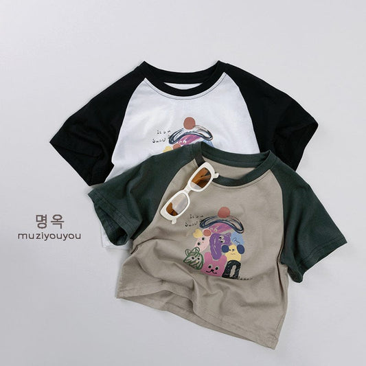 半袖Tシャツ アニマルキャラクタープリント半袖ラグランTシャツ【mh0009807】