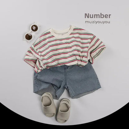 半袖Tシャツ レトロボーダー半袖Tシャツ【mh0009809】