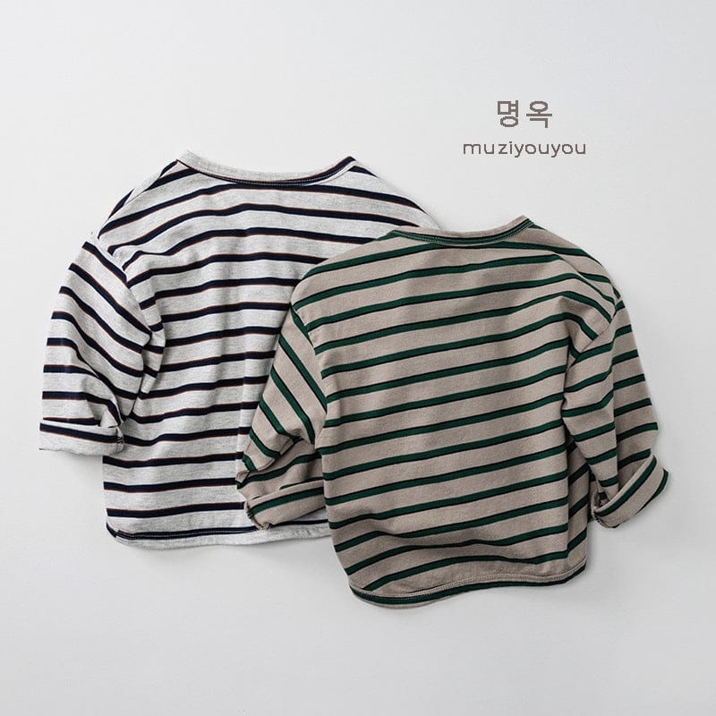 長袖Tシャツ ヘンリーネックボーダー長袖Tシャツ【mh0010862】