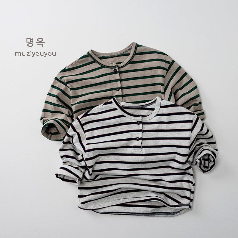 長袖Tシャツ ヘンリーネックボーダー長袖Tシャツ【mh0010862】