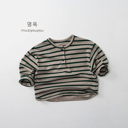 長袖Tシャツ ヘンリーネックボーダー長袖Tシャツ【mh0010862】