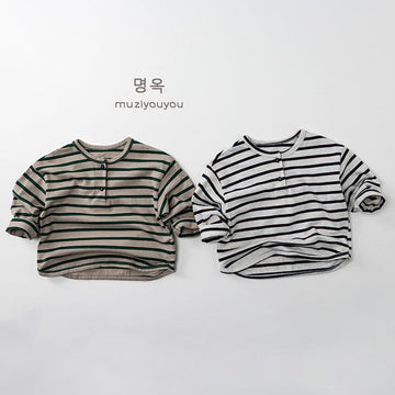 長袖Tシャツ ヘンリーネックボーダー長袖Tシャツ【mh0010862】