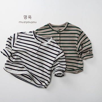 長袖Tシャツ ヘンリーネックボーダー長袖Tシャツ【mh0010862】