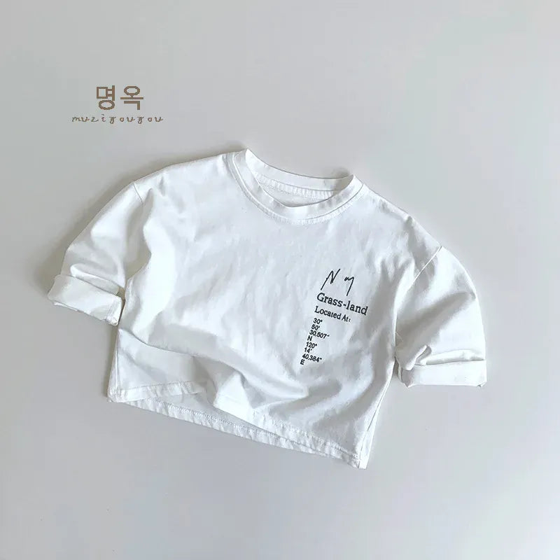 長袖Tシャツ White / 12M  80CM キッズトップス 長袖レターロゴプリントTシャツ 2カラー【mh0006835】