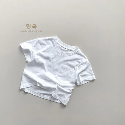 半袖Tシャツ White / 12M  80CM キッズトップス 半袖ポケットTシャツ シンプルベーシック 5カラー【mh0005518】