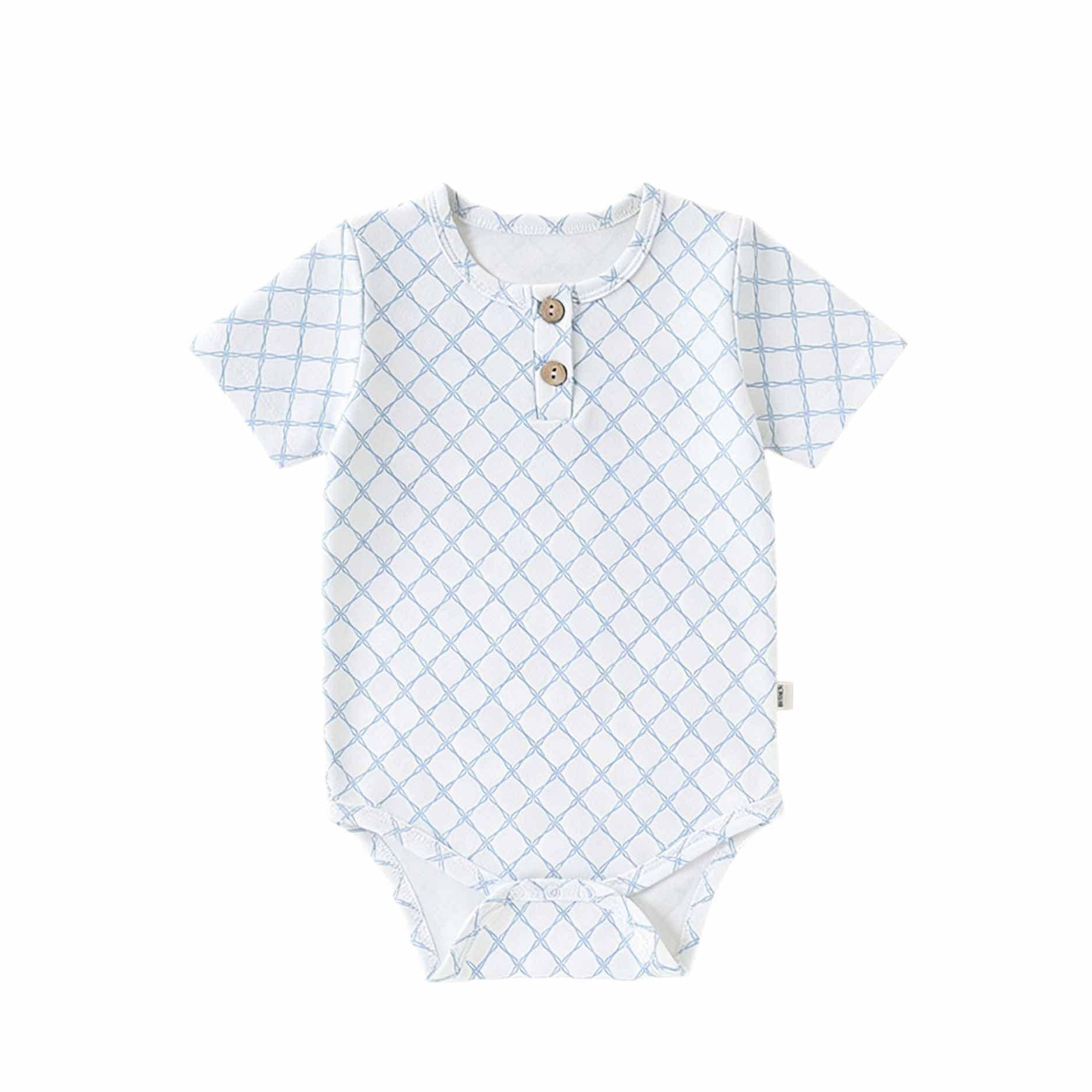 Nautical Casual One-piece ヨット ストライプ 半袖ロンパース【mh0012769】 Blue plaid / 66cm Beitaoya 半袖ロンパース