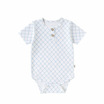 Nautical Casual One-piece ヨット ストライプ 半袖ロンパース【mh0012769】 Blue plaid / 66cm Beitaoya 半袖ロンパース