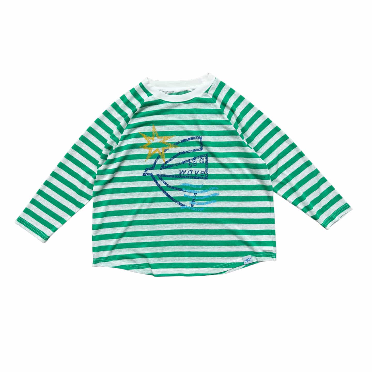 Nautical Sun-Protection Striped Raglan Tee ボーダー 長袖Tシャツ【mh0013623】 Green / 110cm ppapa 長袖Tシャツ