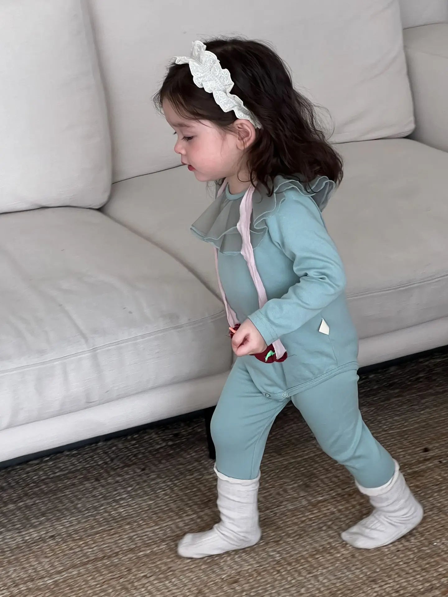 ロンパースセットアップ ベビーセットアップ 2点セット シフォンサークル襟長袖ロンパース+レギンスパンツ 3カラー【mh0007203】